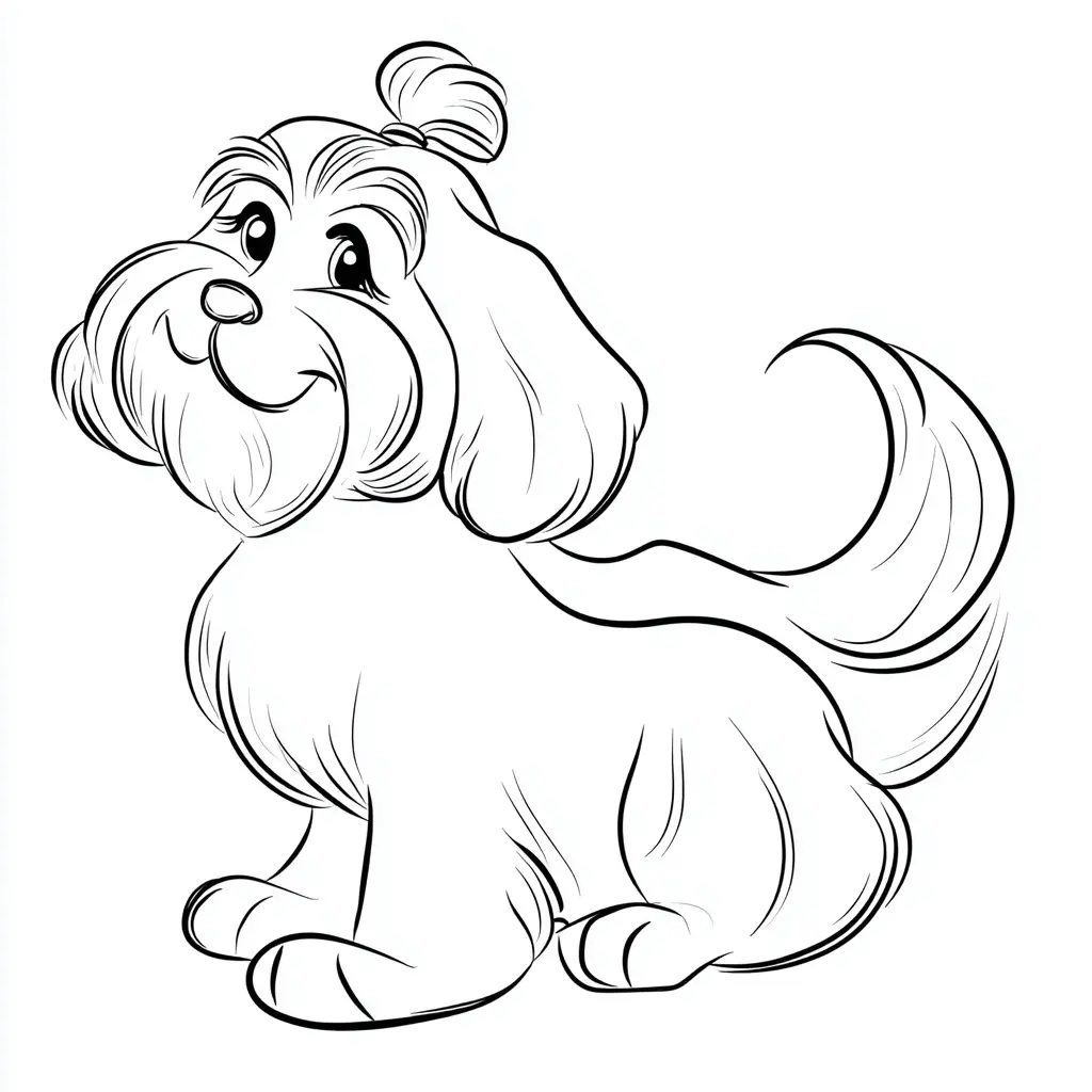 Dibujo de bichón maltés con coleta para colorear Dibujo de bichón maltés con coleta para colorear