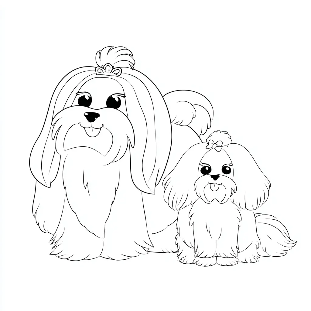 Dibujo de mamá maltés y su cría para colorear Dibujo de mamá maltés y su cría para colorear