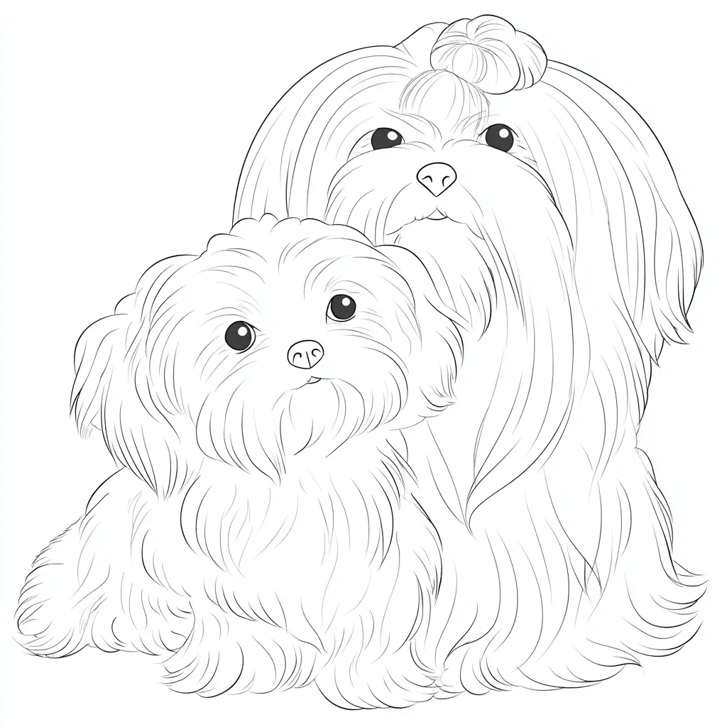 Dibujo de madre y cachorro malteses para colorear Dibujo de madre y cachorro malteses para colorear