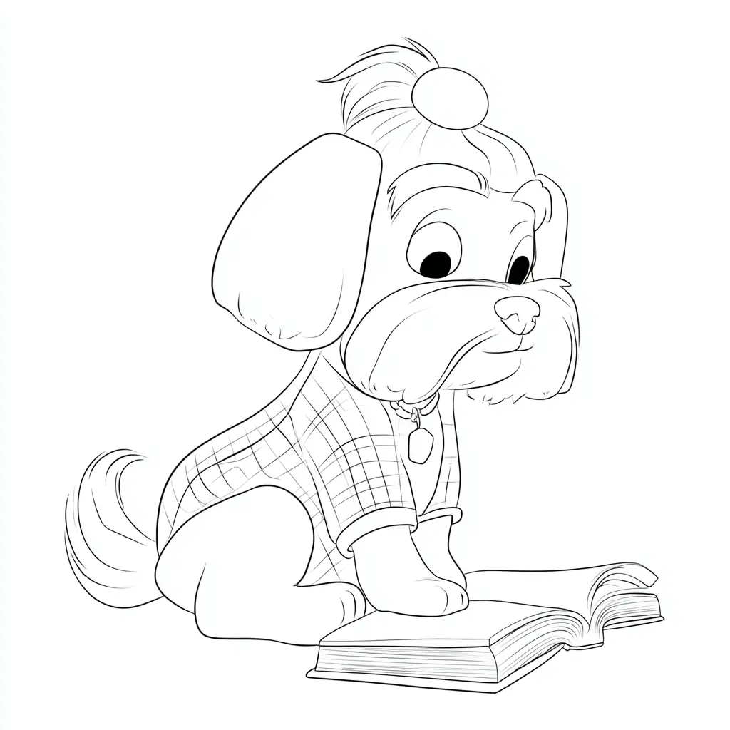 Dibujo de bichón maltés curioseando un libro para colorear Dibujo de bichón maltés curioseando un libro para colorear