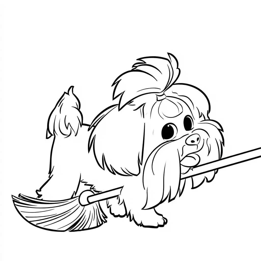 Dibujo de bichón maltés con escoba para colorear Dibujo de bichón maltés con escoba para colorear