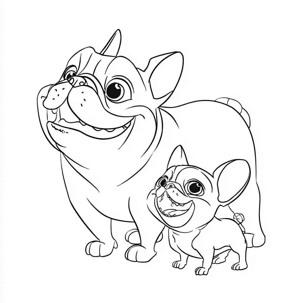 Dibujo de dos bulldogs franceses cómicos para colorear Dibujo de dos bulldogs franceses cómicos para colorear