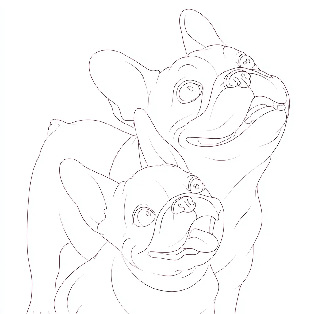 Dibujo de trazos finos de bulldog francés para colorear Dibujo de trazos finos de bulldog francés para colorear