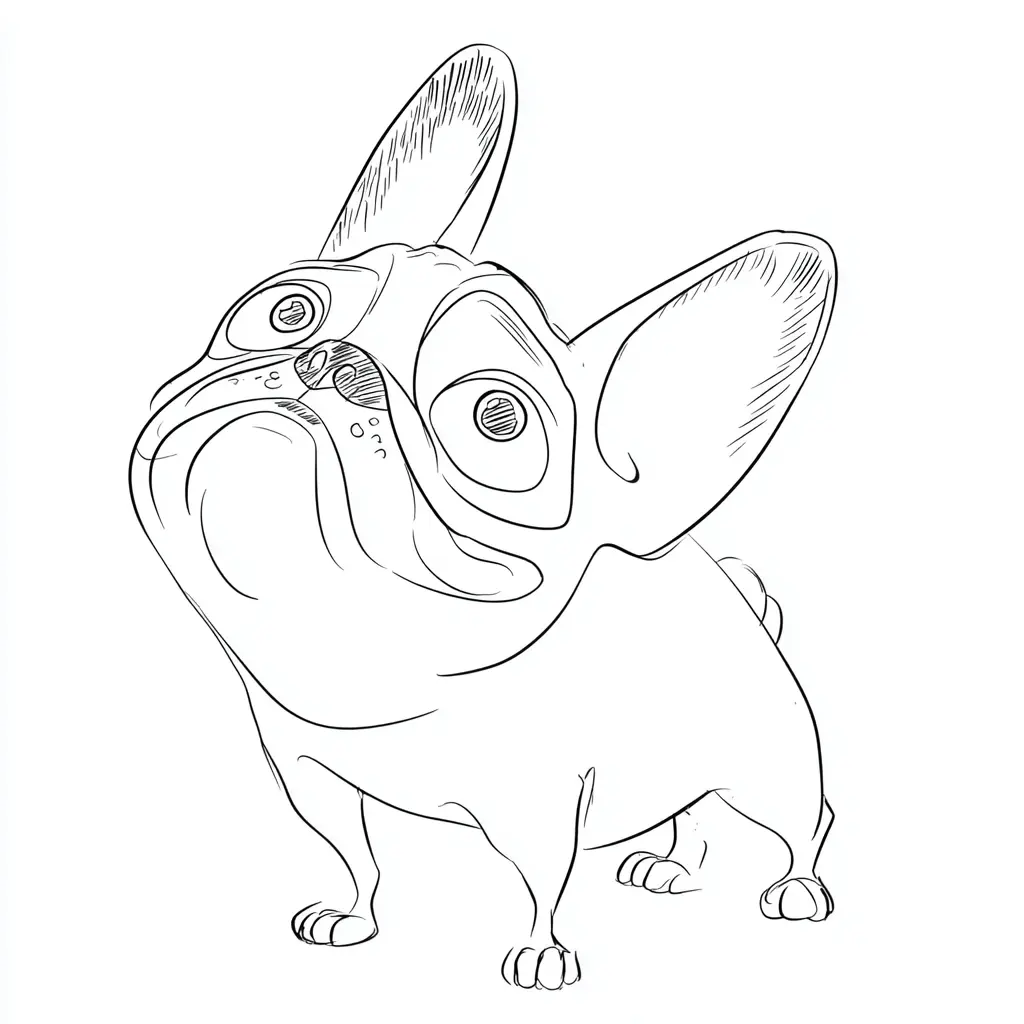Dibujo de expresión animada de bulldog francés para colorear Dibujo de expresión animada de bulldog francés para colorear