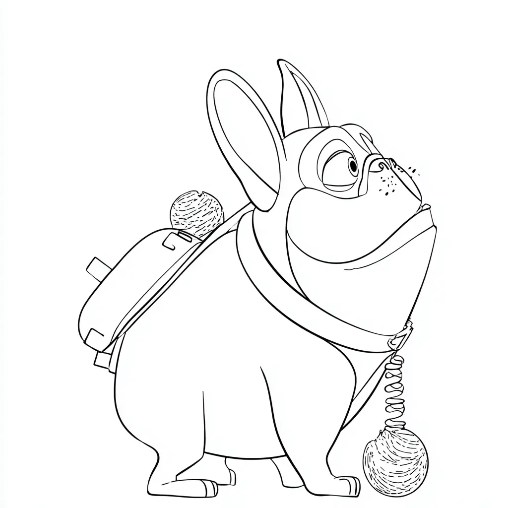 Dibujo de personaje cartoon de bulldog francés para colorear Dibujo de personaje cartoon de bulldog francés para colorear
