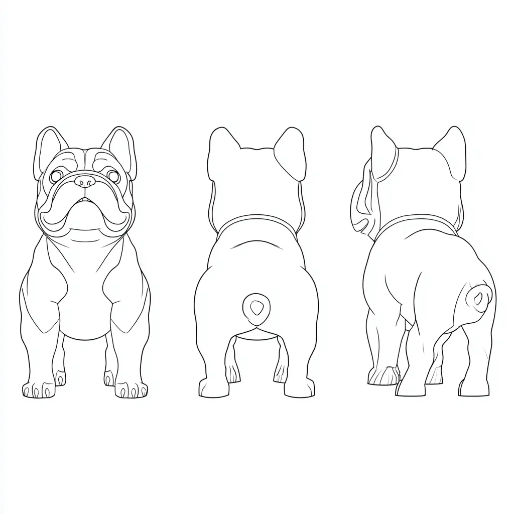Dibujo de tres poses de bulldog francés para colorear Dibujo de tres poses de bulldog francés para colorear