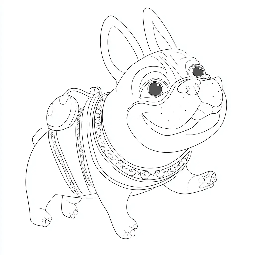 Dibujo de bulldog francés con correas para colorear Dibujo de bulldog francés con correas para colorear