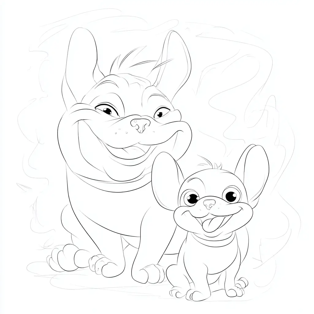 Dibujo de bulldog francés y cachorro para colorear Dibujo de bulldog francés y cachorro para colorear