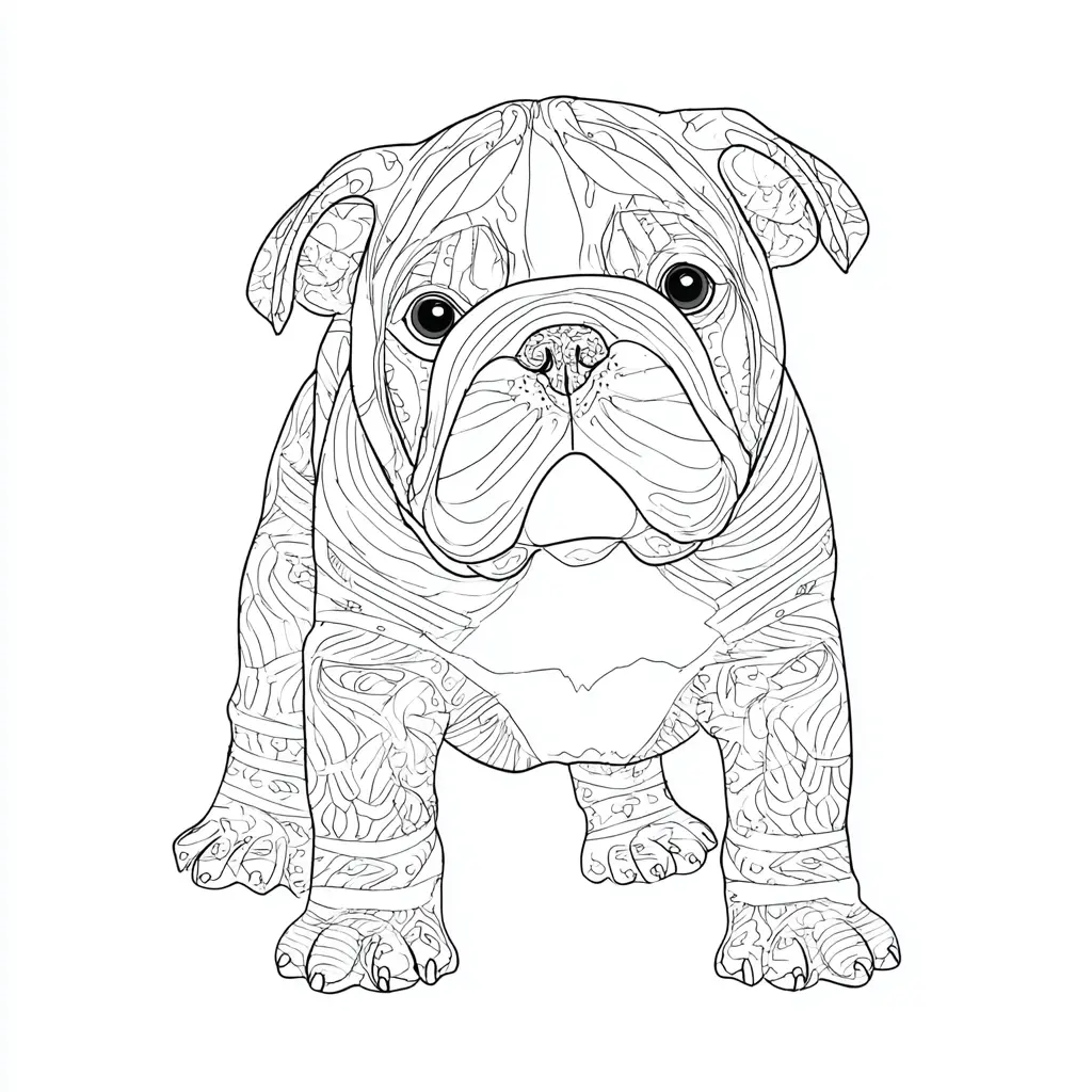 Dibujo de bulldog inglés estilo zentangle para colorear