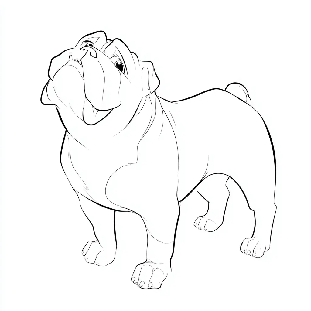Dibujo de tierno bulldog inglés de línea fina para colorear