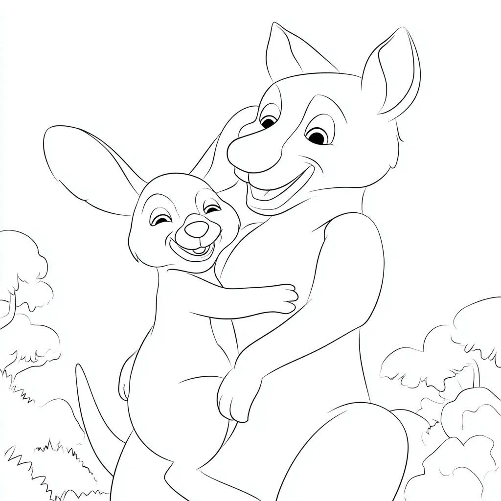 Dibujo de jugando con bebé canguro para colorear Dibujo de jugando con bebé canguro para colorear