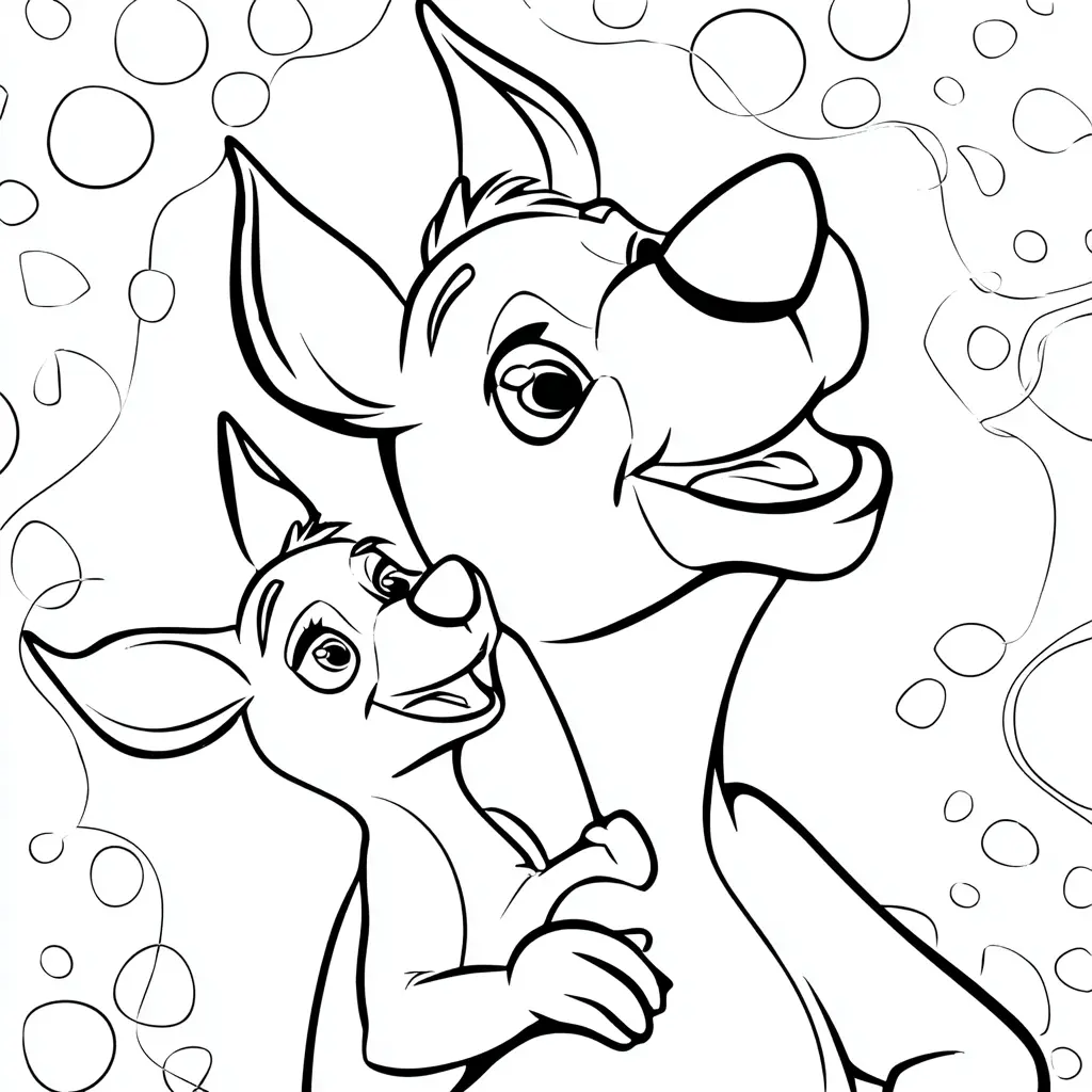 Dibujo de canguro mamá y su bebé para colorear Dibujo de canguro mamá y su bebé para colorear