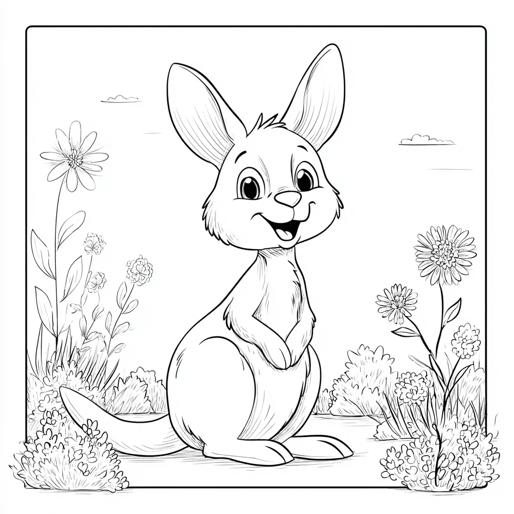 Dibujo de canguro entre flores para colorear Dibujo de canguro entre flores para colorear