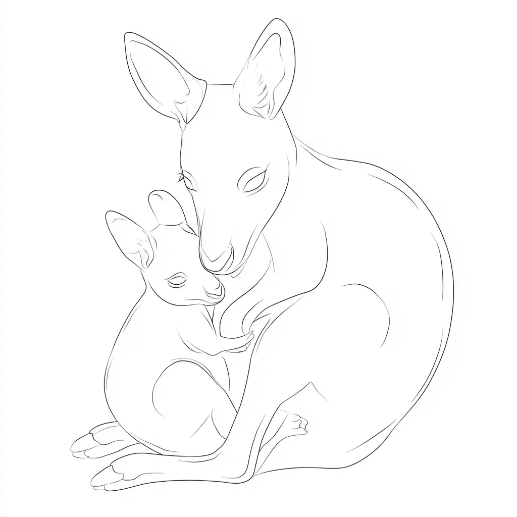 Dibujo de cariño de mamá canguro para colorear Dibujo de cariño de mamá canguro para colorear