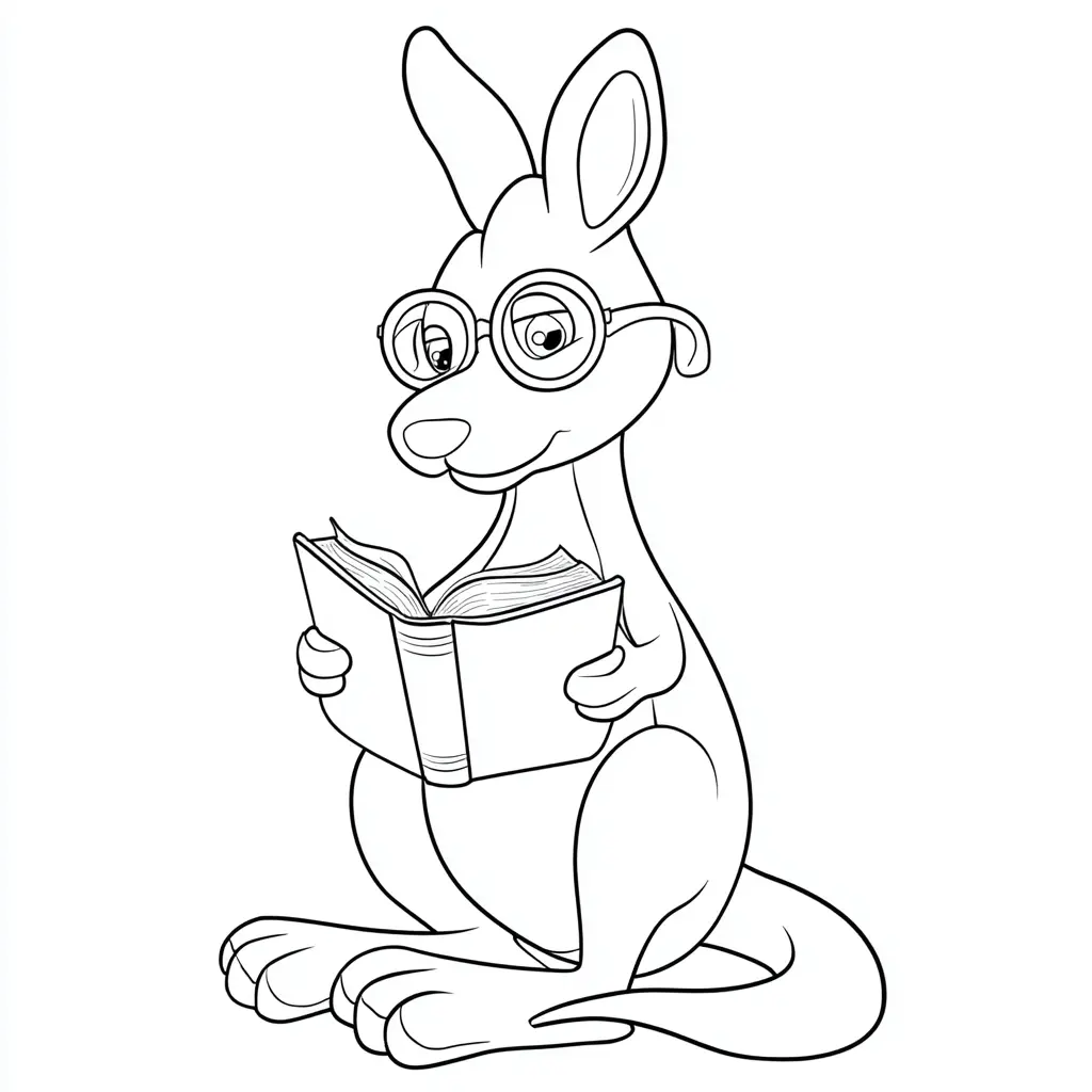 Dibujo de canguro de dibujos leyendo para colorear Dibujo de canguro de dibujos leyendo para colorear