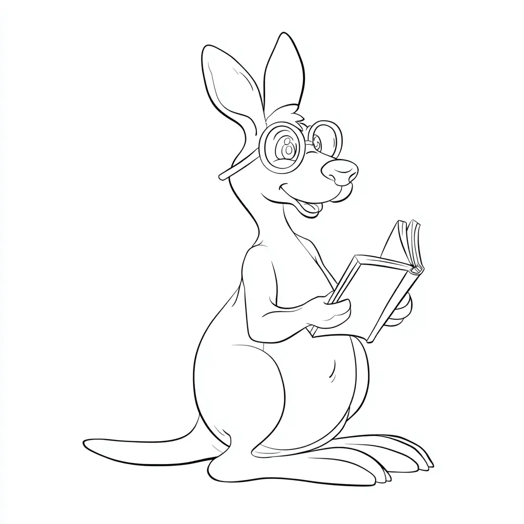 Dibujo de un canguro leyendo para colorear Dibujo de un canguro leyendo para colorear