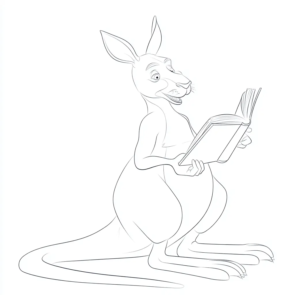 Dibujo de canguro leyendo para colorear Dibujo de canguro leyendo para colorear