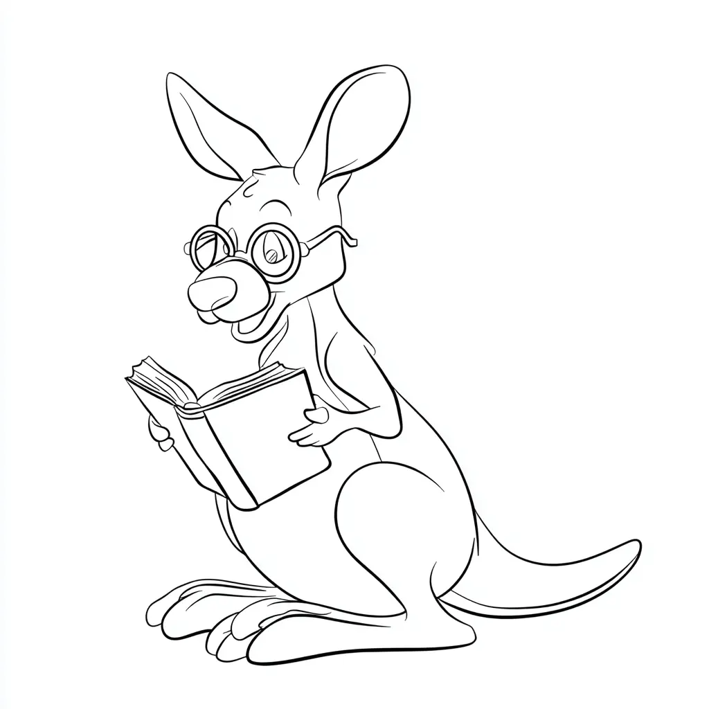 Dibujo de canguro leyendo con gafas para colorear Dibujo de canguro leyendo con gafas para colorear