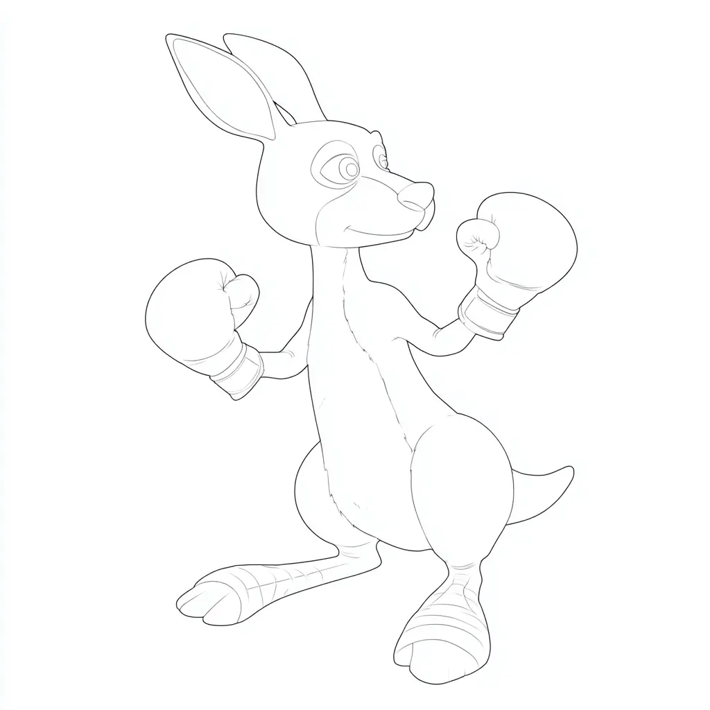 Dibujo de trazo fino de canguro boxeador para colorear Dibujo de trazo fino de canguro boxeador para colorear
