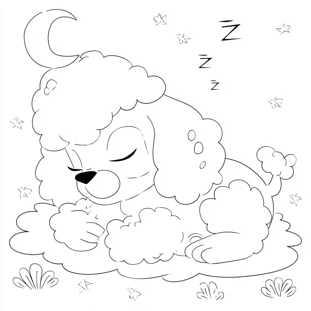 Dibujo de caniche pequeño durmiendo para colorear Dibujo de caniche pequeño durmiendo para colorear