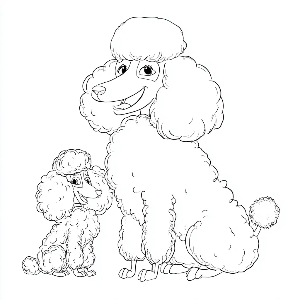 Dibujo de mamá caniche y su cachorro para colorear Dibujo de mamá caniche y su cachorro para colorear