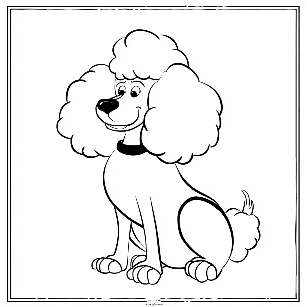 Dibujo de caniche con borde decorativo para colorear