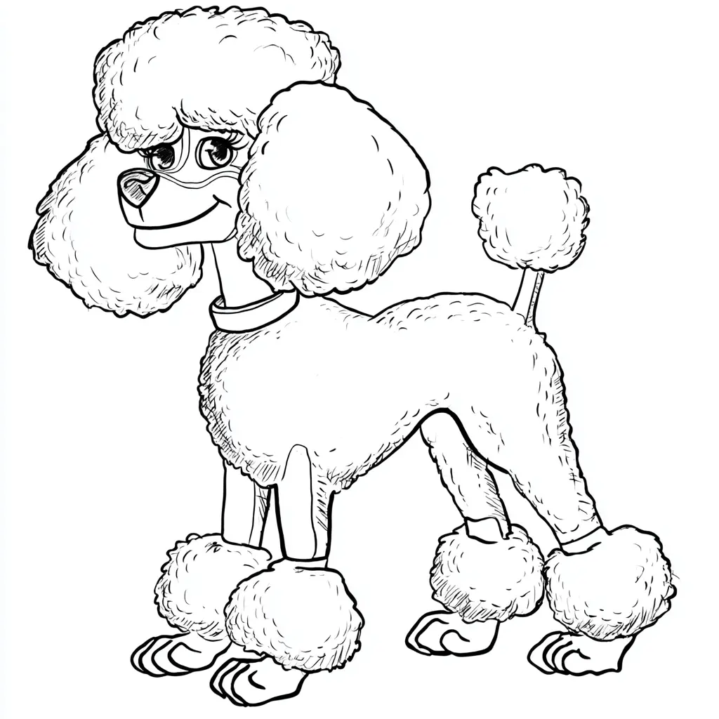 Dibujo de caniche con detalles de pelaje para colorear Dibujo de caniche con detalles de pelaje para colorear