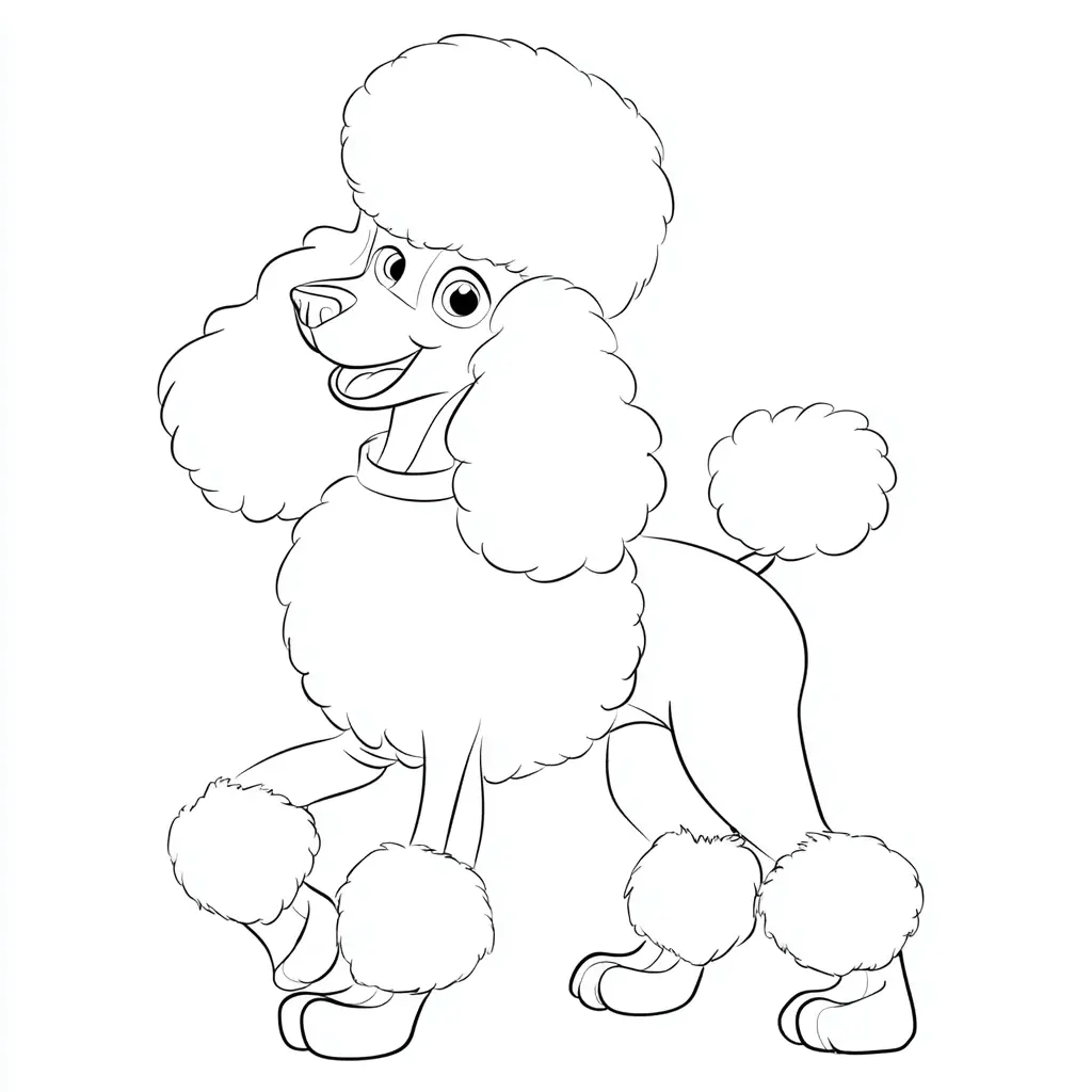 Dibujo de caniche con pelo de pompones para colorear Dibujo de caniche con pelo de pompones para colorear