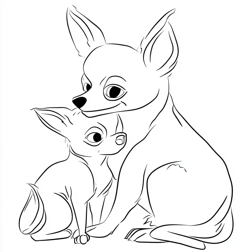 Dibujo de mamá chihuahua y cachorro para colorear Dibujo de mamá chihuahua y cachorro para colorear