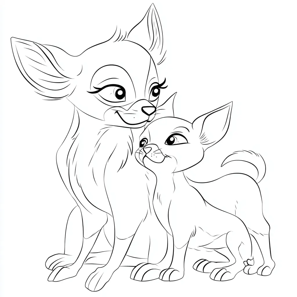 Dibujo de cachorro y mamá chihuahua para colorear Dibujo de cachorro y mamá chihuahua para colorear