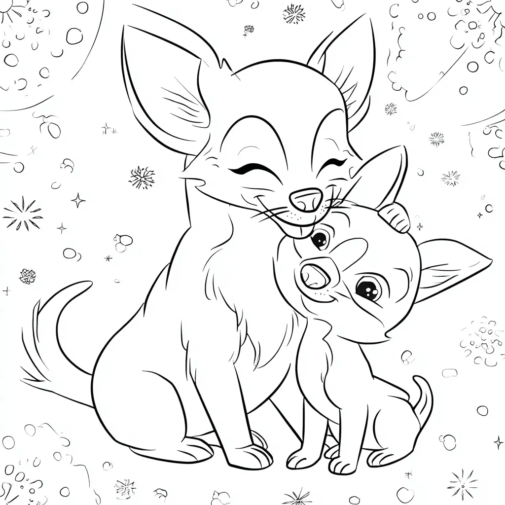 Dibujo de dos chihuahuas cariñosos para colorear Dibujo de dos chihuahuas cariñosos para colorear