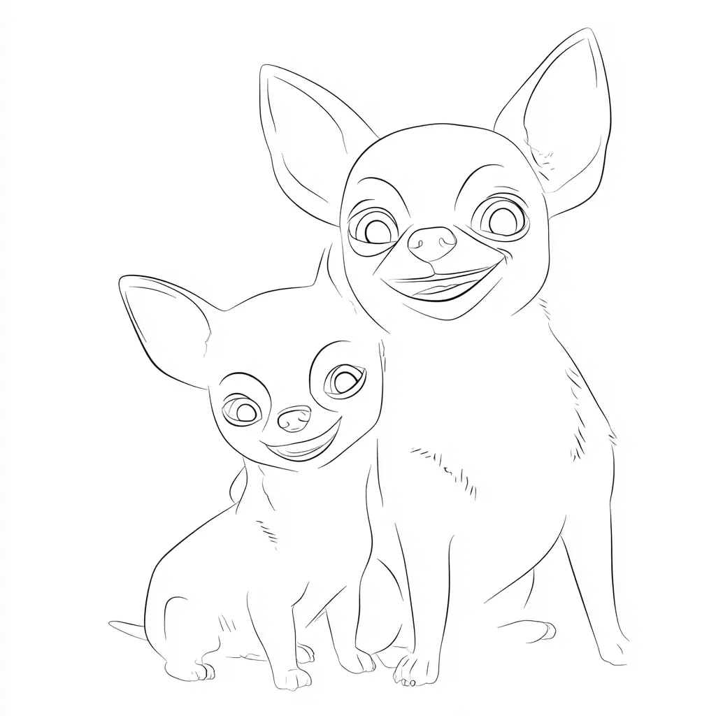 Dibujo de dos chihuahuas con trazo fino para colorear Dibujo de dos chihuahuas con trazo fino para colorear