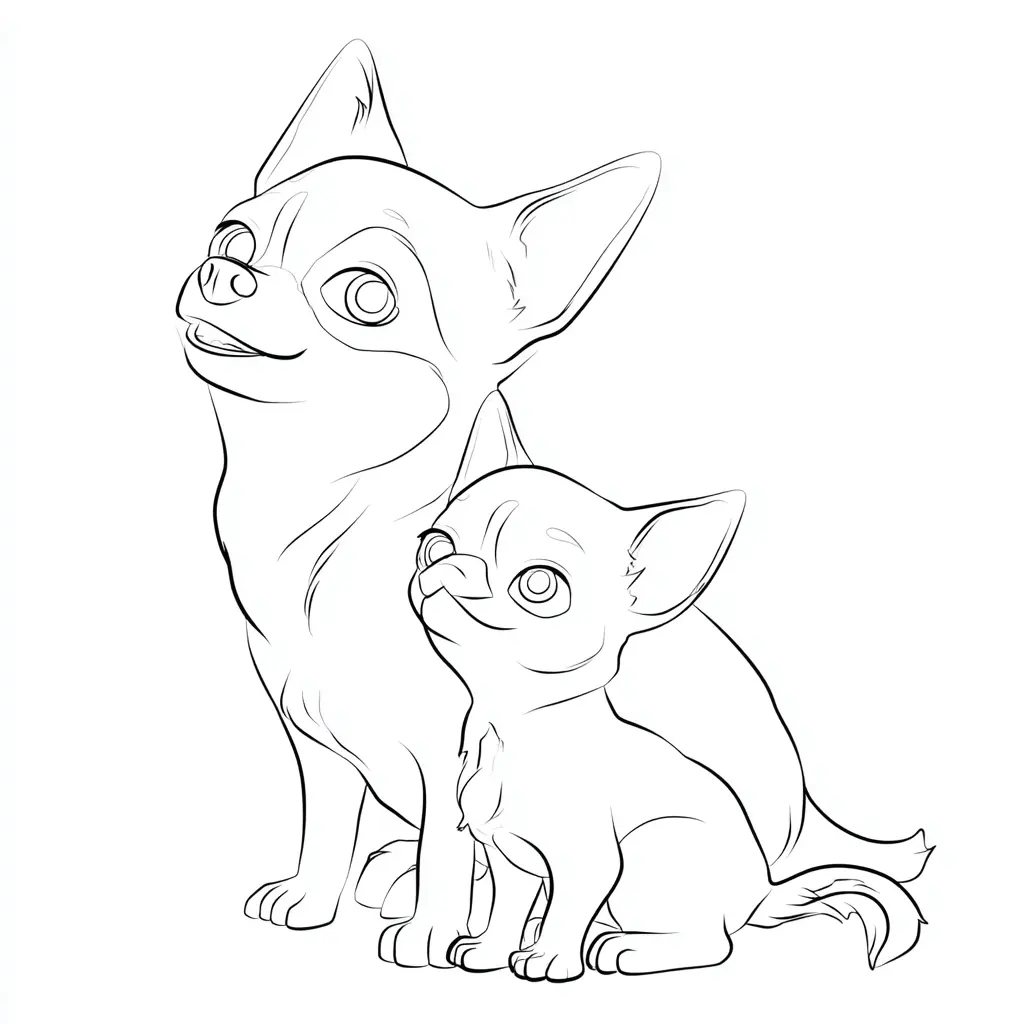 Dibujo de dos chihuahuas con trazo lineal para colorear Dibujo de dos chihuahuas con trazo lineal para colorear
