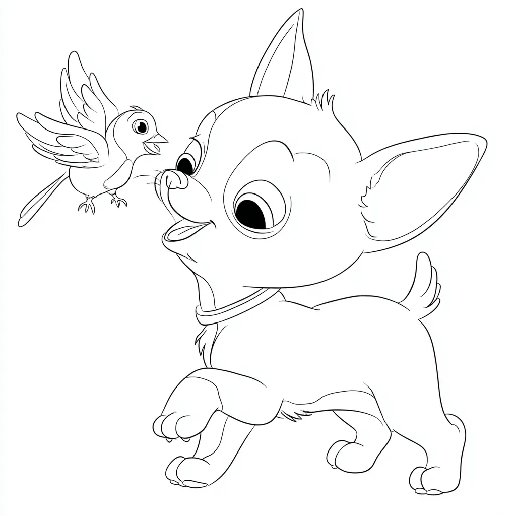 Dibujo de cachorro chihuahua y pájaro para colorear Dibujo de cachorro chihuahua y pájaro para colorear