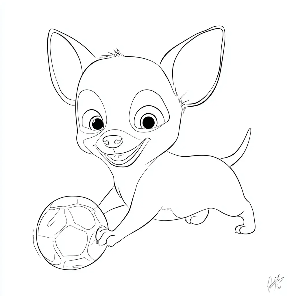 Dibujo de chihuahua cartoon con balón para colorear Dibujo de chihuahua cartoon con balón para colorear