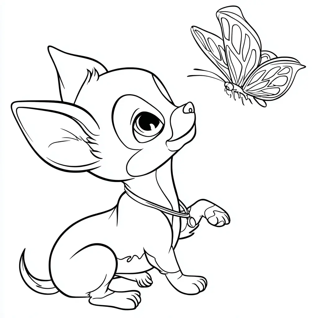 Dibujo de chihuahua jugando con mariposa para colorear Dibujo de chihuahua jugando con mariposa para colorear