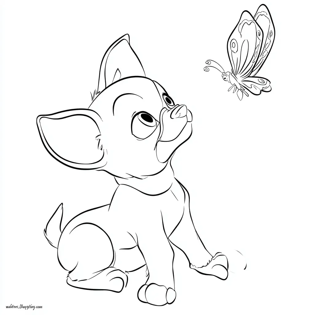 Dibujo de chihuahua observando una mariposa para colorear Dibujo de chihuahua observando una mariposa para colorear