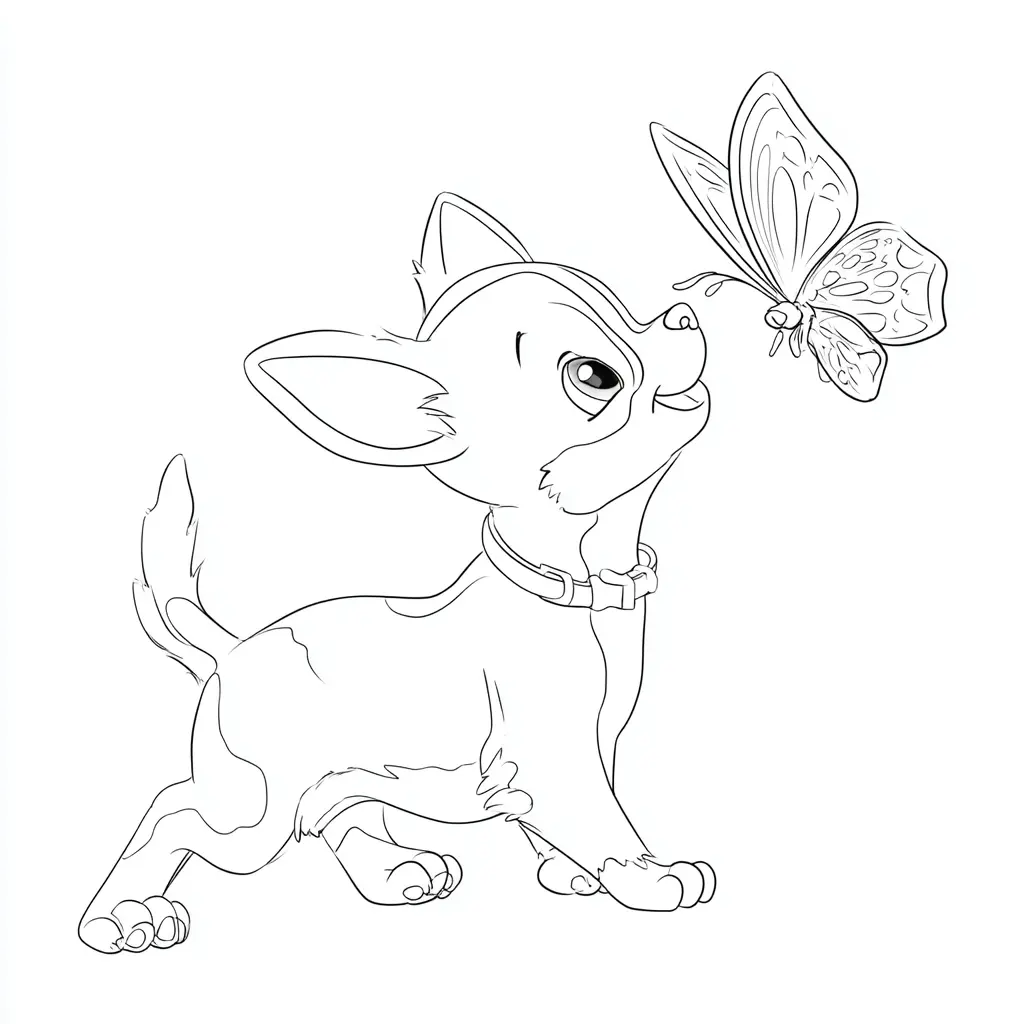 Dibujo de trazo de chihuhua y mariposa para colorear Dibujo de trazo de chihuhua y mariposa para colorear