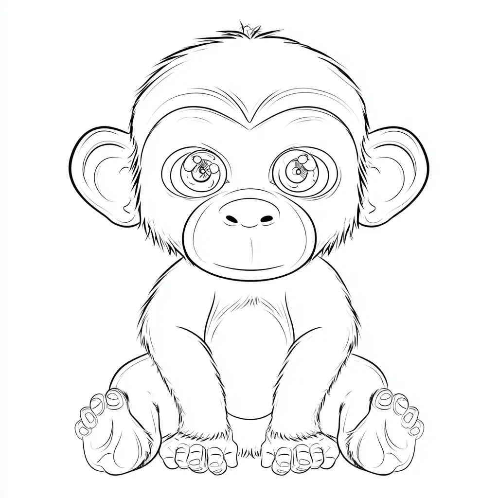 Dibujo de pequeño chimpancé sentado para colorear Dibujo de pequeño chimpancé sentado para colorear