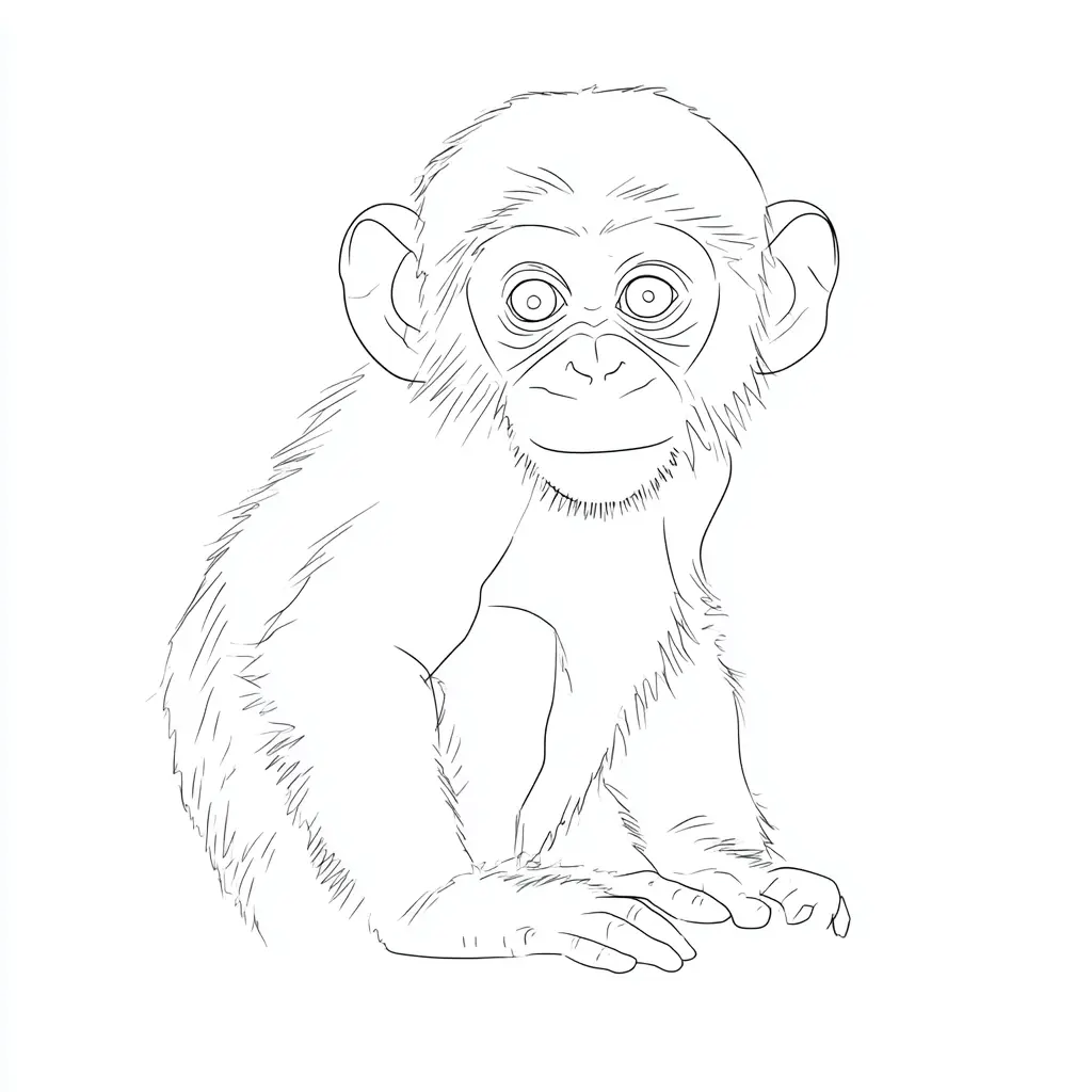 Dibujo de trazos finos de chimpancé para colorear Dibujo de trazos finos de chimpancé para colorear