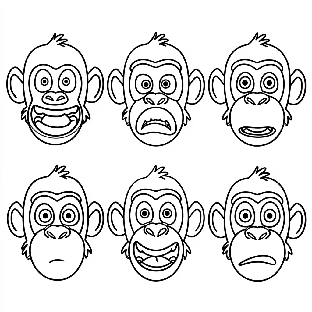 Dibujo de caras expresivas de chimpancé para colorear Dibujo de caras expresivas de chimpancé para colorear