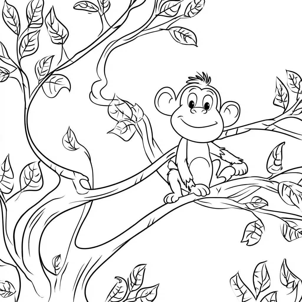 Dibujo de chimpancé animado sobre una rama para colorear Dibujo de chimpancé animado sobre una rama para colorear