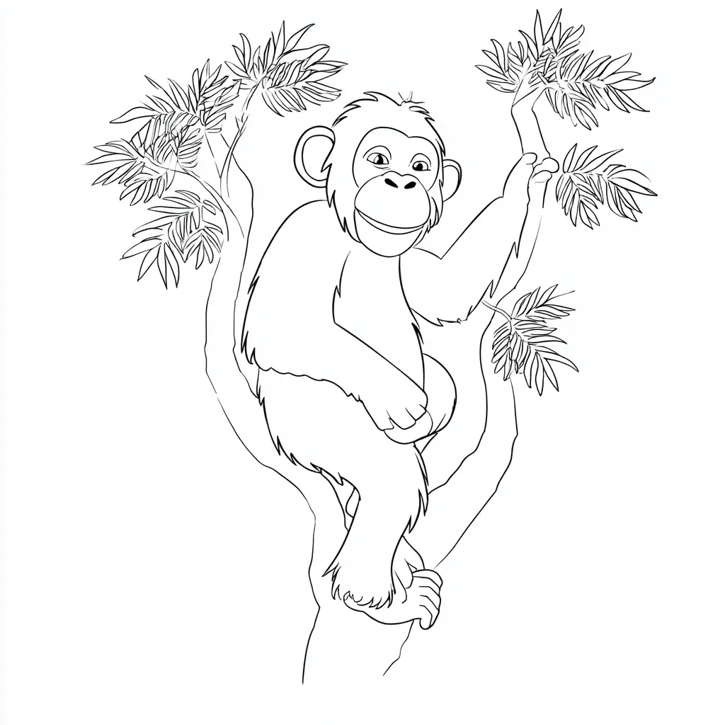 Dibujo de chimpancé feliz en el árbol para colorear Dibujo de chimpancé feliz en el árbol para colorear