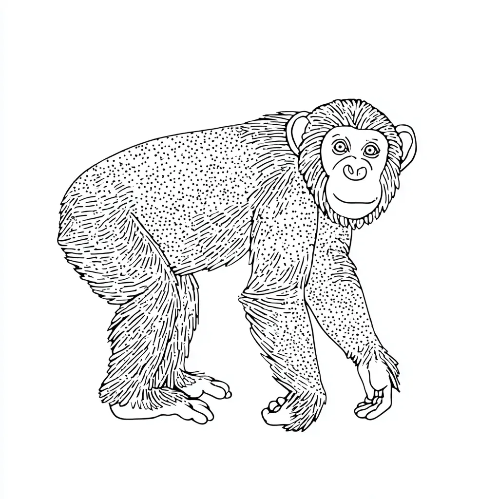 Dibujo de chimpancé con puntos y rayas para colorear Dibujo de chimpancé con puntos y rayas para colorear