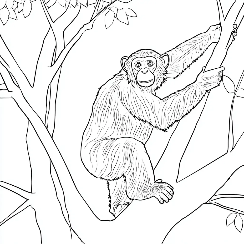 Dibujo de chimpancé subiendo a un árbol para colorear Dibujo de chimpancé subiendo a un árbol para colorear