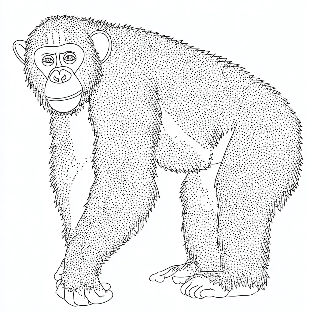 Dibujo de chimpancé de puntillismo para colorear Dibujo de chimpancé de puntillismo para colorear
