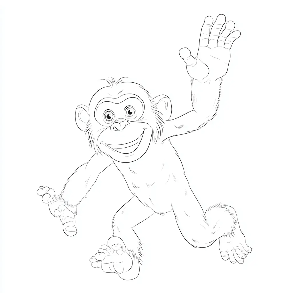 Dibujo de chimpancé cómico saludando para colorear Dibujo de chimpancé cómico saludando para colorear