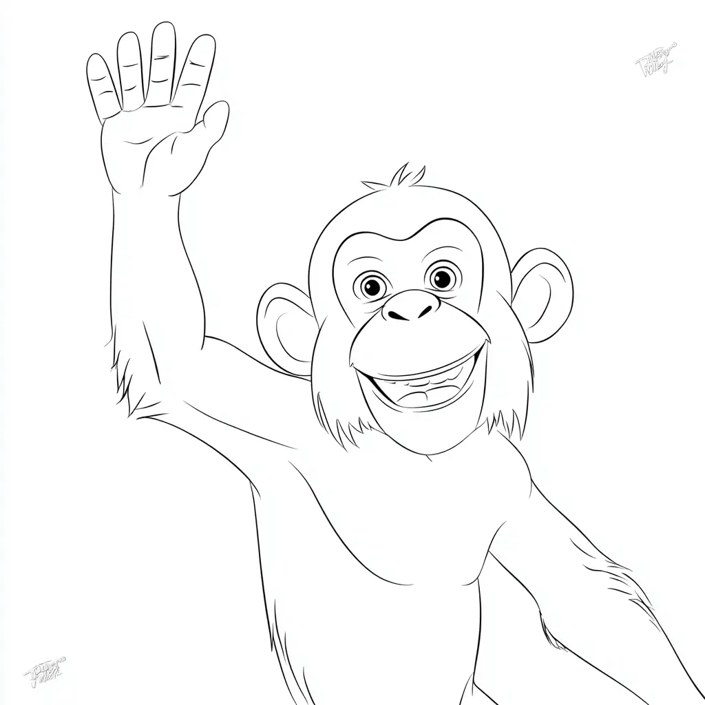 Dibujo de chimpancé cartoon saludando para colorear Dibujo de chimpancé cartoon saludando para colorear