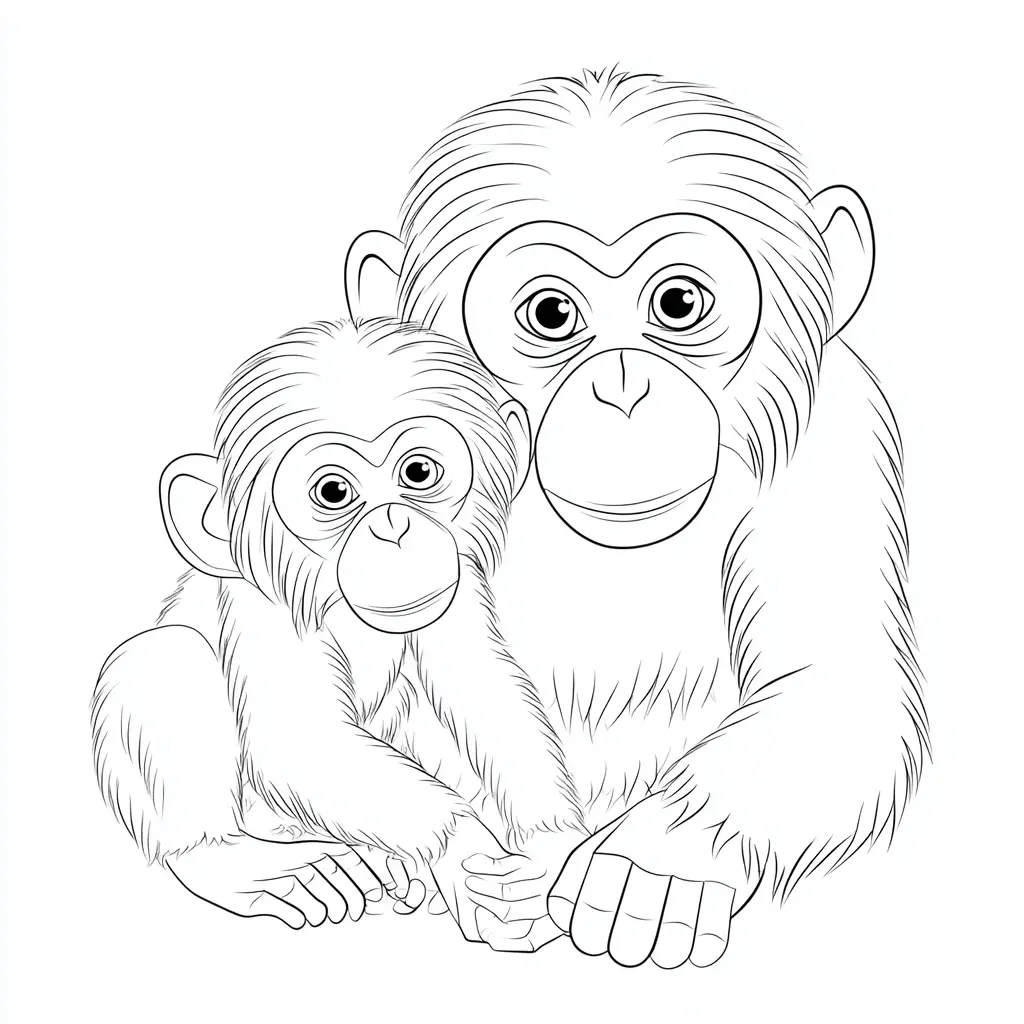 Dibujo de chimpancé y su bebé para colorear Dibujo de chimpancé y su bebé para colorear