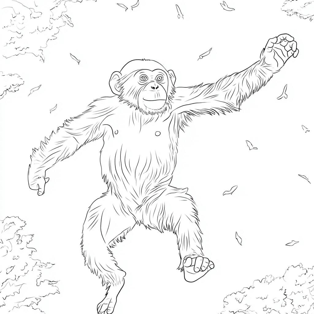Dibujo de chimpancé saltando de árbol para colorear Dibujo de chimpancé saltando de árbol para colorear
